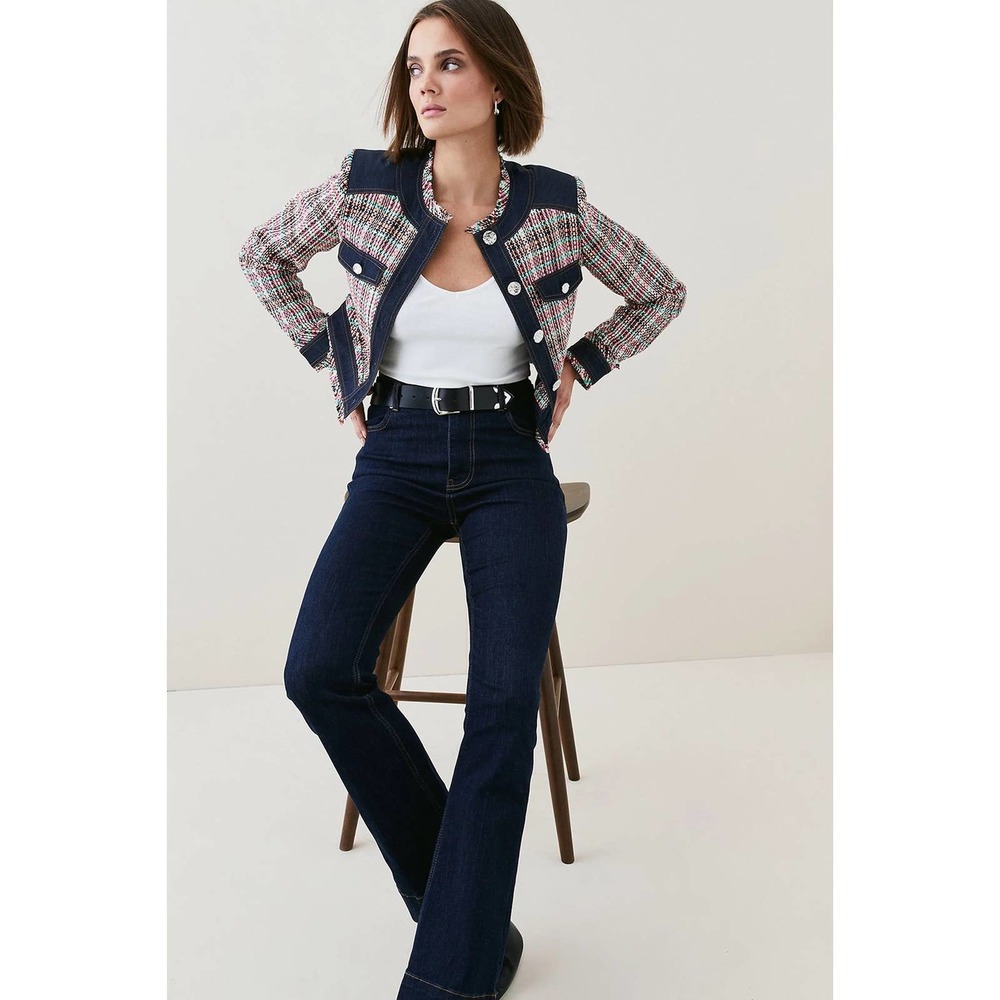 Karen Millen Tweed Denim Mix Jacket in Multi